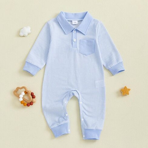 الوليد بيبي بوي ملابس الشتاء طويلة الأكمام التلبيب بذلة طوق منقوشة رومبير Playsuit الرضع طفل رضيع الخريف الزي in Kuwait