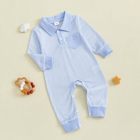 الوليد بيبي بوي ملابس الشتاء طويلة الأكمام التلبيب بذلة طوق منقوشة رومبير Playsuit الرضع طفل رضيع الخريف الزي in Kuwait