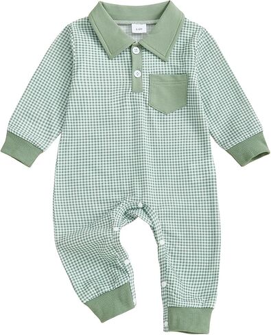 الوليد بيبي بوي ملابس الشتاء طويلة الأكمام التلبيب بذلة طوق منقوشة رومبير Playsuit الرضع طفل رضيع الخريف الزي in Kuwait