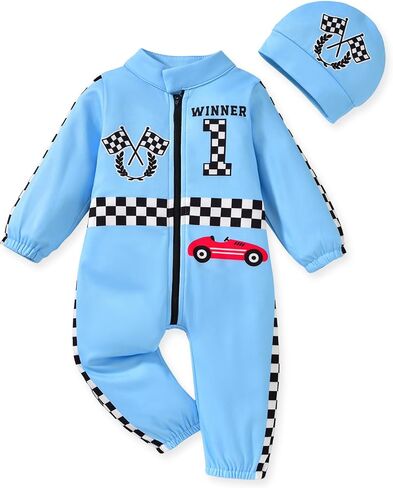 0-24 Months Baby Boy Romper Race Car Outfit Infant Long Sleeves Zipper Jumpsuit in Saudi Arabia