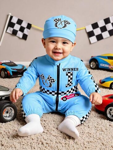 0-24 Months Baby Boy Romper Race Car Outfit Infant Long Sleeves Zipper Jumpsuit in Saudi Arabia