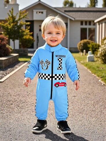 0-24 Months Baby Boy Romper Race Car Outfit Infant Long Sleeves Zipper Jumpsuit in Saudi Arabia