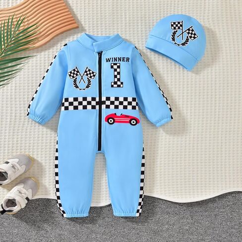 0-24 Months Baby Boy Romper Race Car Outfit Infant Long Sleeves Zipper Jumpsuit in Saudi Arabia