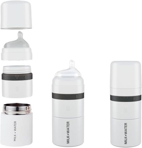 MILK & WATER All in One Baby Bottle & Baby Formula Dispenser On The Go, 9oz - Keeps Water Warm & Formula Fresh - Baby Formula Mixing Bottle with Anti Colic Nipple - Leak-Proof - 6+ Months (White) in Saudi Arabia