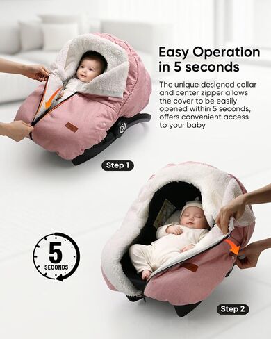 Winter Car Seat Cover for Baby Car Seat and Stroller, Cold Weather Infant Carseat Canopy, Waterproof and Easy Access, Protect Baby Boys Girls from Cold Wind (Black) in Saudi Arabia