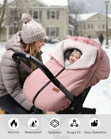 Winter Car Seat Cover for Baby Car Seat and Stroller, Cold Weather Infant Carseat Canopy, Waterproof and Easy Access, Protect Baby Boys Girls from Cold Wind (Black) in Saudi Arabia