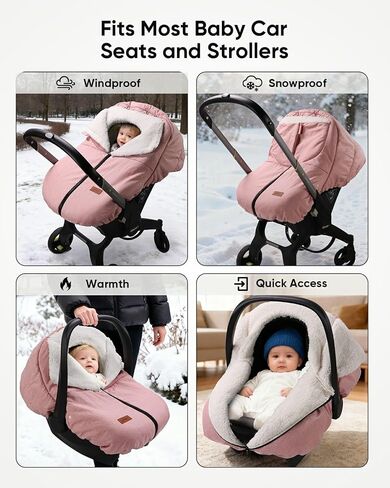 Winter Car Seat Cover for Baby Car Seat and Stroller, Cold Weather Infant Carseat Canopy, Waterproof and Easy Access, Protect Baby Boys Girls from Cold Wind (Black) in Saudi Arabia
