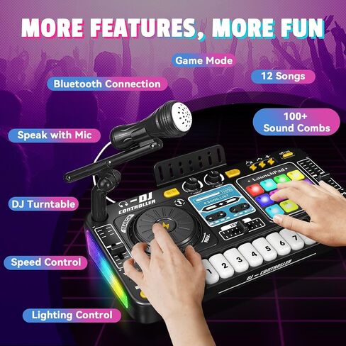 DJ Mixer for Kids, Toddler DJ Mixing Table with DJ Turntable, Game Mode, Light & Speed Control and Microphone, Gifts for 3 4 5 6 Years Old Boys Girls - Kid DJ Mixer Set in Kuwait