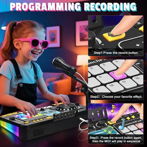 DJ Mixer for Kids, Toddler DJ Mixing Table with DJ Turntable, Game Mode, Light & Speed Control and Microphone, Gifts for 3 4 5 6 Years Old Boys Girls - Kid DJ Mixer Set in Kuwait