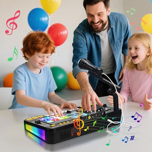 DJ Mixer for Kids, Toddler DJ Mixing Table with DJ Turntable, Game Mode, Light & Speed Control and Microphone, Gifts for 3 4 5 6 Years Old Boys Girls - Kid DJ Mixer Set in Kuwait