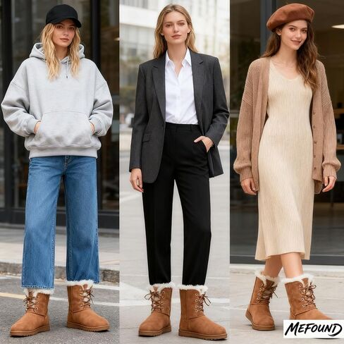 Women's Mid-Calf Boots Fur Lined Warm Winter Boots Cute Lace up Womens Snow Boot for the Cold in Kuwait