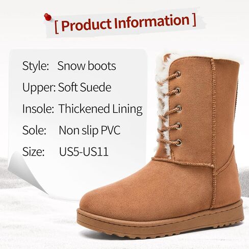 Women's Mid-Calf Boots Fur Lined Warm Winter Boots Cute Lace up Womens Snow Boot for the Cold in Kuwait