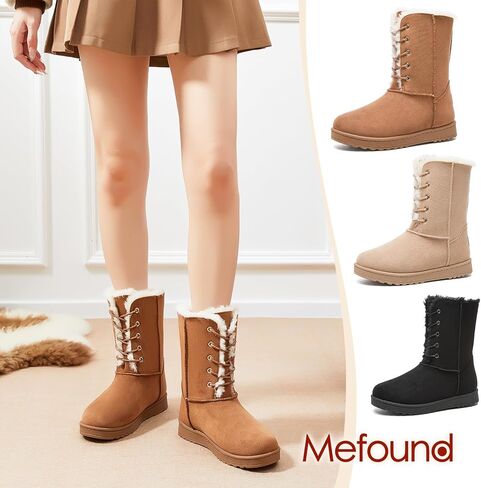 Women's Mid-Calf Boots Fur Lined Warm Winter Boots Cute Lace up Womens Snow Boot for the Cold in Kuwait