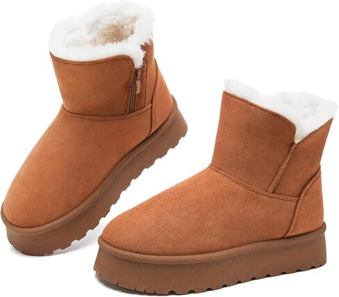 THATXUAOV Womens Ankle Winter Boots, Anti-Slip Suede Mini Boot For Women,Side Zipper Platform Slip On Snow Boots With Fur Lining in Saudi Arabia