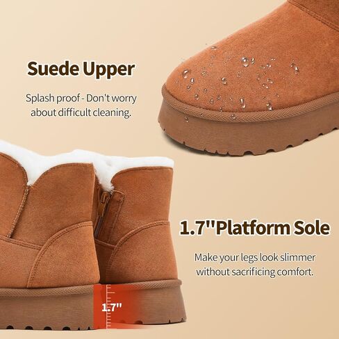 THATXUAOV Womens Ankle Winter Boots, Anti-Slip Suede Mini Boot For Women,Side Zipper Platform Slip On Snow Boots With Fur Lining in Saudi Arabia
