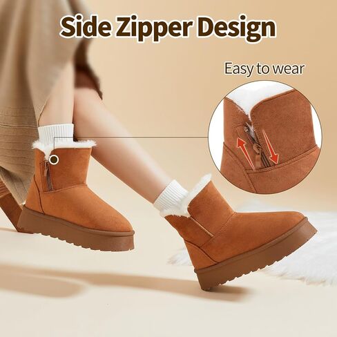 THATXUAOV Womens Ankle Winter Boots, Anti-Slip Suede Mini Boot For Women,Side Zipper Platform Slip On Snow Boots With Fur Lining in Saudi Arabia