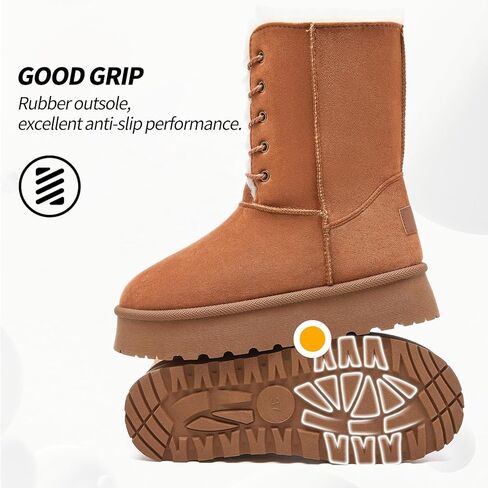 Uoidru أحذية الثلوج النسائية منتصف العجل التمهيد الدانتيل متابعة أحذية الشتاء للنساء الفراء اصطف التمهيد المرأة من جلد الغزال منصة أحذية الثلوج in Kuwait