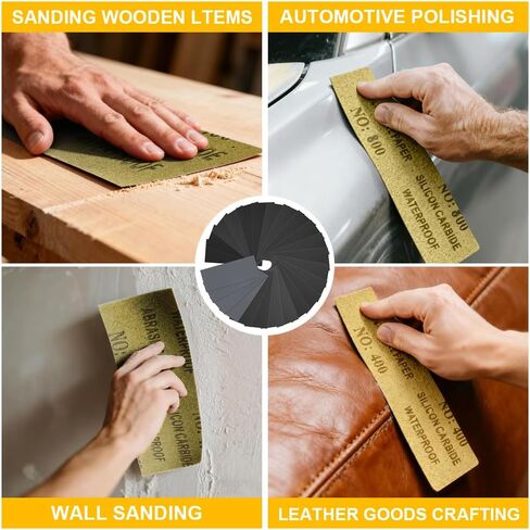 24PCS Sand Paper Assortment Pack: 12 Sheets of Various Grits Sandpaper, 9 X 3 Inches, Usable Dry & Wet, Suitable for DIY, Car Polishing, Metal Polishing, and Wooden Furniture Finishing in Saudi Arabia