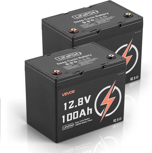 VEVOR 2 Pack 12V 100Ah LiFePO4 Battery, Up to 15000 Cycles, Deep Cycle Lithium Iron Phosphate Battery with Built-in BMS, Low Temp Protection, 10 Years Lifetime, for Solar Off-Grid Home Energy Storage in Saudi Arabia