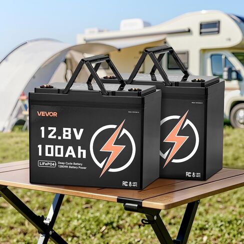 VEVOR 2 Pack 12V 100Ah LiFePO4 Battery, Up to 15000 Cycles, Deep Cycle Lithium Iron Phosphate Battery with Built-in BMS, Low Temp Protection, 10 Years Lifetime, for Solar Off-Grid Home Energy Storage in Saudi Arabia