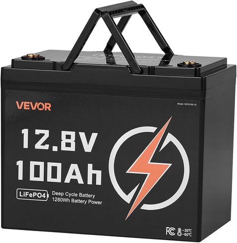 VEVOR 2 Pack 12V 100Ah LiFePO4 Battery, Up to 15000 Cycles, Deep Cycle Lithium Iron Phosphate Battery with Built-in BMS, Low Temp Protection, 10 Years Lifetime, for Solar Off-Grid Home Energy Storage in Saudi Arabia