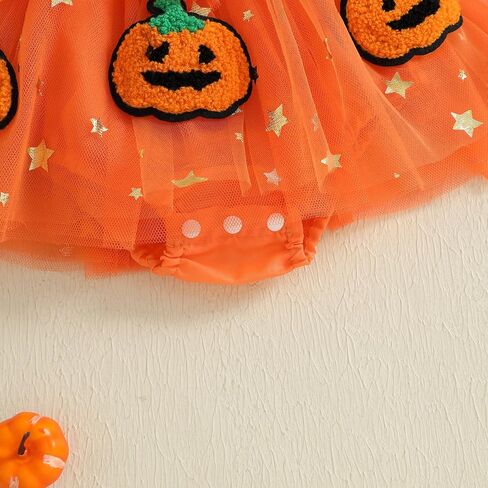 Newborn Baby Girl Halloween Outfit Smocked Pumpkin Embroidery Sequin Star Tulle Tutu Romper Dress Halloween Clothes in Saudi Arabia