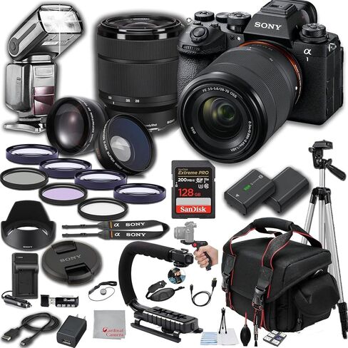 Sony a1 II Mirrorless Camera with 28-70mm Lens, LED Light, Microphone, 128GB Extreme Memory, TTL Pro Flash, Filters, Lenses, Case, Tripod, Grip, and More – Pro Photo Bundle (41pc Bundle) in Saudi Arabia