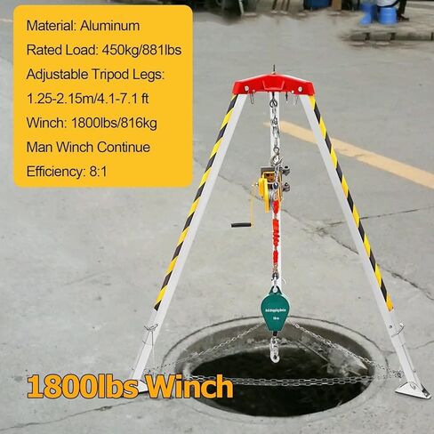 Portable Heavy-Duty Rescue Tripod for Confined Spaces Aluminum Emergency Tripod with Self-Locking Safety Device 1800 lb Winch for Well and Vertical Rescue Operations in Saudi Arabia