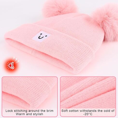Baby Beanie with Smiley Embroidery Kids pom pom Skull Cap-Soft Warm Toddler Winter hat for Baby Girls Boys 0-8T in Saudi Arabia