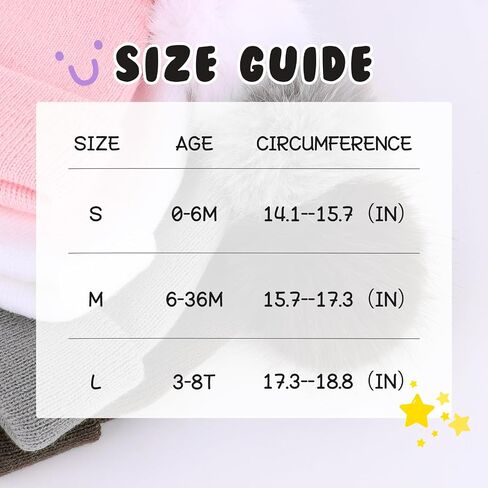 Baby Beanie with Smiley Embroidery Kids pom pom Skull Cap-Soft Warm Toddler Winter hat for Baby Girls Boys 0-8T in Saudi Arabia