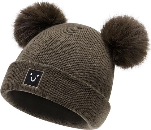 Baby Beanie with Smiley Embroidery Kids pom pom Skull Cap-Soft Warm Toddler Winter hat for Baby Girls Boys 0-8T in Saudi Arabia