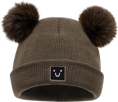 Baby Beanie with Smiley Embroidery Kids pom pom Skull Cap-Soft Warm Toddler Winter hat for Baby Girls Boys 0-8T in Saudi Arabia
