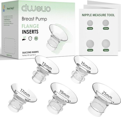 Flange Sizing Kit with 10PCS Silicone Flange Inserts 13/15/17/19/21mm, Nipple Ruler Card, Flange Insert for 24mm Flange/Shield, Breastfeeding Essentials Kit in Saudi Arabia