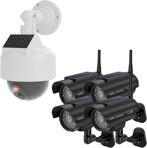 WALI Bundle – 2 Items: 1 Solar White Fake Dummy Camera，4 Solar Black Fake Dummy Cameras（DOW-SOL+SOL-TCB4） in Saudi Arabia
