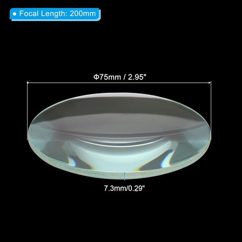 8" (200mm) Focal Length Double Convex Lens, 75mm Diameter 7.3mm Height Glass Optically Polished Round Edges Lens for Physics Experiment, Clear in Saudi Arabia