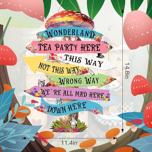 Alice in Wonderland Decor for Party Wooden Arrow Sign Accessories | Wonderland Princess Birthday Decorations Tea Party Props Accessorie Colorful Direction Arrow Wall Hanging for Indoor Outdoor in Saudi Arabia