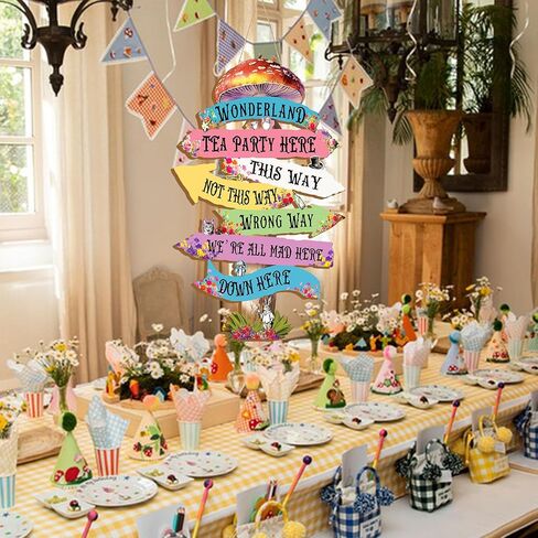 Alice in Wonderland Decor for Party Wooden Arrow Sign Accessories | Wonderland Princess Birthday Decorations Tea Party Props Accessorie Colorful Direction Arrow Wall Hanging for Indoor Outdoor in Saudi Arabia