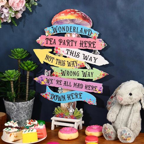 Alice in Wonderland Decor for Party Wooden Arrow Sign Accessories | Wonderland Princess Birthday Decorations Tea Party Props Accessorie Colorful Direction Arrow Wall Hanging for Indoor Outdoor in Saudi Arabia