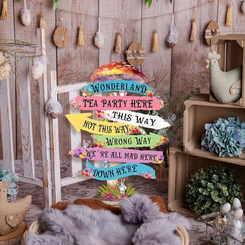 Alice in Wonderland Decor for Party Wooden Arrow Sign Accessories | Wonderland Princess Birthday Decorations Tea Party Props Accessorie Colorful Direction Arrow Wall Hanging for Indoor Outdoor in Saudi Arabia