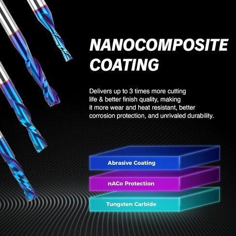ZahyoX 8mm Compression Spiral CNC Router Bit for Wood, NACO Coated | 32mm cutting length, 8mm shank, 2 flute; Clean top & bottom edges, No tear-out; Suits hardwood, plywood & MDF in Saudi Arabia