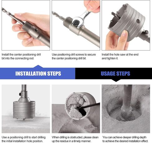 مجموعة منشار ثقب الخرسانة، 11 قطعة (30 مم 40 مم 65 مم 80 مم 100 مم) Barrenas para Concreto مثقاب مع Max Shank & SDS Plus، مجموعة مثقاب البناء للخرسانة والطوب والأسمنت وحفر الجدران الحجرية in Saudi Arabia