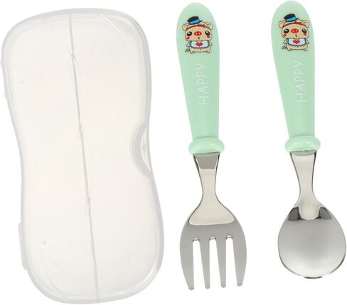1Set Portable Cutlery Set Stainless Steel Spoon Fork for Cartoon Design with Storage Box Easy to Clean Tableware for Boys in Saudi Arabia