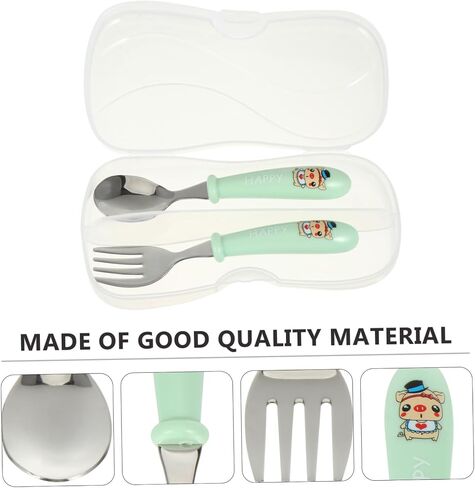 1Set Portable Cutlery Set Stainless Steel Spoon Fork for Cartoon Design with Storage Box Easy to Clean Tableware for Boys in Saudi Arabia