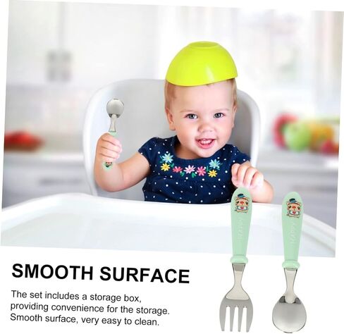 1Set Portable Cutlery Set Stainless Steel Spoon Fork for Cartoon Design with Storage Box Easy to Clean Tableware for Boys in Saudi Arabia