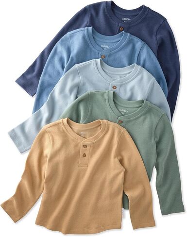 Butterblu Payton 5-Pack Long Sleeve Henley Shirts​ 100% Organic Cotton Tees | GOTS Certified Organic Cotton for Baby, Toddler Girls, Boys, Unisex, Machine Washable, Made to Match Colors in Saudi Arabia