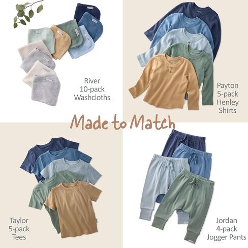 Butterblu Payton 5-Pack Long Sleeve Henley Shirts​ 100% Organic Cotton Tees | GOTS Certified Organic Cotton for Baby, Toddler Girls, Boys, Unisex, Machine Washable, Made to Match Colors in Saudi Arabia