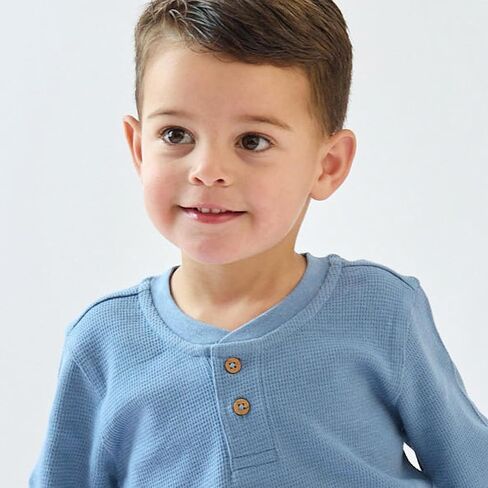Butterblu Payton 5-Pack Long Sleeve Henley Shirts​ 100% Organic Cotton Tees | GOTS Certified Organic Cotton for Baby, Toddler Girls, Boys, Unisex, Machine Washable, Made to Match Colors in Saudi Arabia