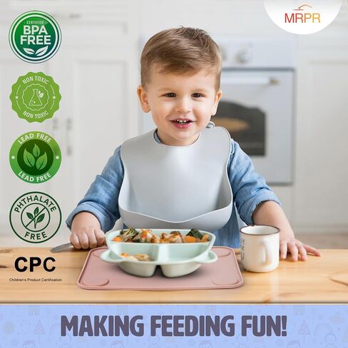 MRPR Silicone Suction Placemats for Kids – BPA-Free, Non-Slip, Dishwasher-Safe – Raised Edges, Travel Bags, Heat-Resistant – Mess-Free Mealtime for Home & On-The-Go in Saudi Arabia