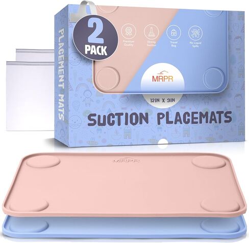 MRPR Silicone Suction Placemats for Kids – BPA-Free, Non-Slip, Dishwasher-Safe – Raised Edges, Travel Bags, Heat-Resistant – Mess-Free Mealtime for Home & On-The-Go in Saudi Arabia