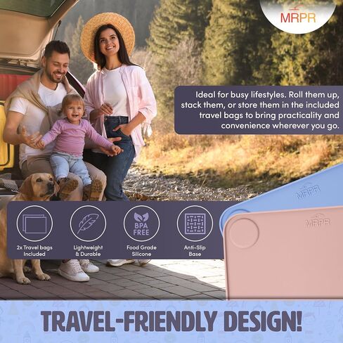 MRPR Silicone Suction Placemats for Kids – BPA-Free, Non-Slip, Dishwasher-Safe – Raised Edges, Travel Bags, Heat-Resistant – Mess-Free Mealtime for Home & On-The-Go in Saudi Arabia
